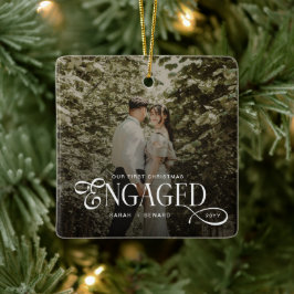 First Christmas Engaged  Chic Couples Photo Keramisch Ornament