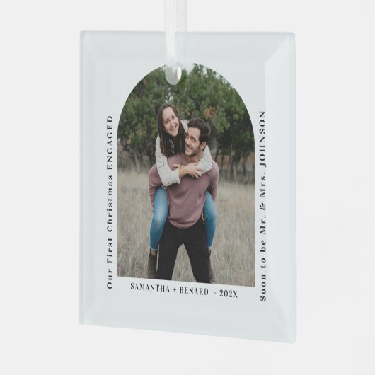 First Christmas Engaged Couples Photo Arch Glas Ornament (Voorkant links)