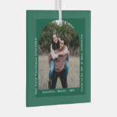 First Christmas Engaged Couples Photo Arch Glas Ornament (Voorkant Rechts)