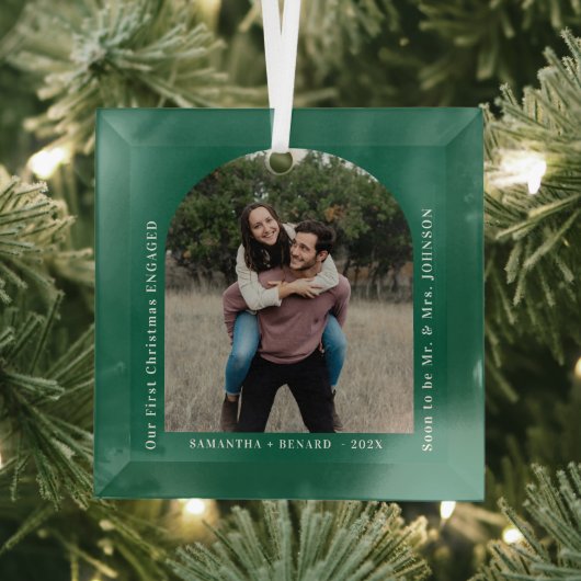 First Christmas Engaged Couples Photo Arch Glas Ornament (Insitu)