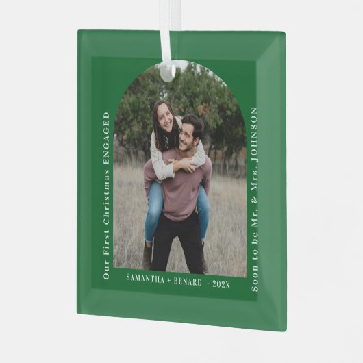 First Christmas Engaged Couples Photo Arch Glas Ornament (Voorkant links)