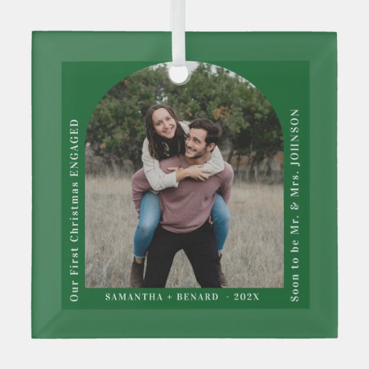 First Christmas Engaged Couples Photo Arch Glas Ornament (Voorkant)