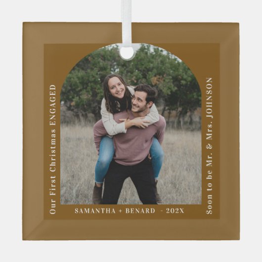 First Christmas Engaged Couples Photo Arch Glas Ornament (Voorkant)