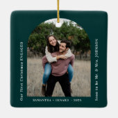 First Christmas Engaged Couples Photo Arch Keramisch Ornament (Achterkant)