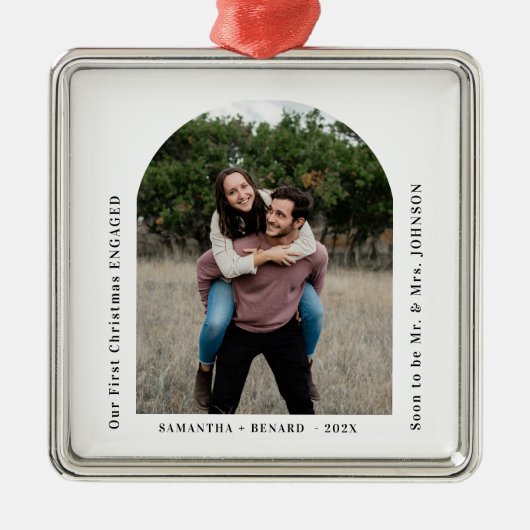First Christmas Engaged Couples Photo Arch Metalen Ornament (Voorkant)