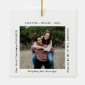 First Christmas Engaged Couples Photo Keramisch Ornament (Achterkant)