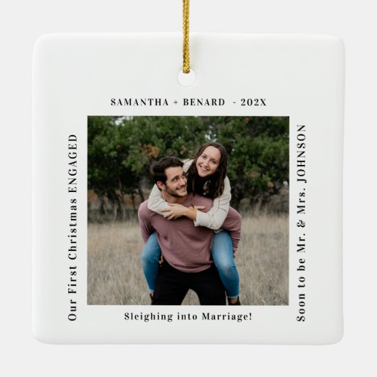 First Christmas Engaged Couples Photo Keramisch Ornament (Achterkant)