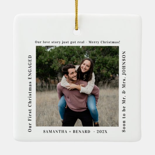 First Christmas Engaged Couples Photo Keramisch Ornament (Achterkant)