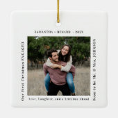 First Christmas Engaged Couples Photo Keramisch Ornament (Achterkant)
