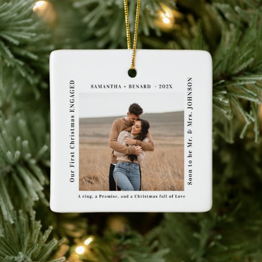 First Christmas Engaged  Couples Photo Keramisch Ornament (Boom)