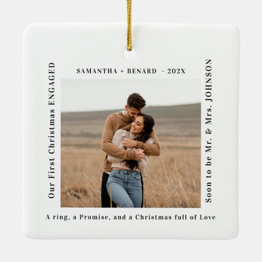 First Christmas Engaged  Couples Photo Keramisch Ornament (Achterkant)