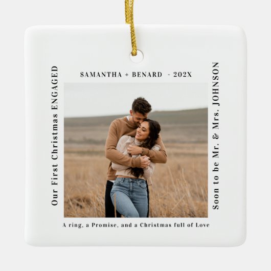 First Christmas Engaged  Couples Photo Keramisch Ornament (Voorkant)