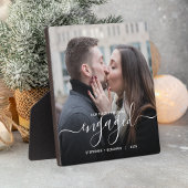 First Christmas Engaged Custom Photo White Script Fotoplaat