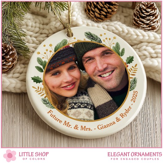 First Christmas Engaged Customizable Photo Keramisch Ornament