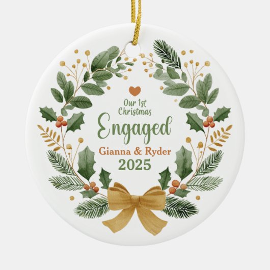 First Christmas Engaged Customizable Photo Keramisch Ornament (Voorkant)