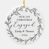 First Christmas Engaged Floral Botanical Wreath Keramisch Ornament (Achterkant)