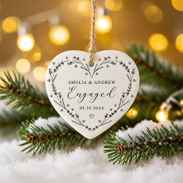 First Christmas Engaged Floral Botanical  Wreath Keramisch Ornament