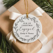 First Christmas Engaged Floral Botanical Wreath Keramisch Ornament