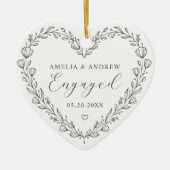 First Christmas Engaged Floral Botanical Wreath Keramisch Ornament (Voorkant)