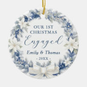 First Christmas Engaged Floral Wreath Photo Keramisch Ornament (Voorkant)