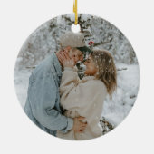 First Christmas Engaged Floral Wreath Photo Keramisch Ornament (Achterkant)