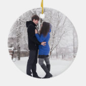 First Christmas Engaged Gold Marble White Lilies Keramisch Ornament (Achterkant)