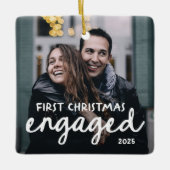 First Christmas Engaged | Hand-Drawn Lettering Keramisch Ornament (Voorkant)