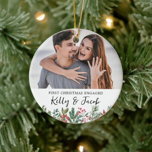 First Christmas Engaged Keepsake Gift Bauble Keramisch Ornament (Boom)