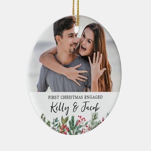 First Christmas Engaged Keepsake Gift Bauble Keramisch Ornament (Rechts)