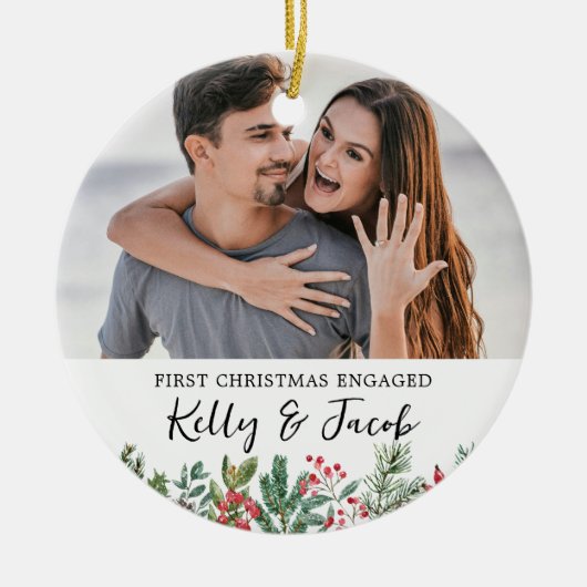 First Christmas Engaged Keepsake Gift Bauble Keramisch Ornament (Voorkant)
