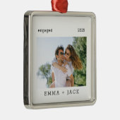 First Christmas Engaged Modern Minimalist Photo Metalen Ornament (Rechts)