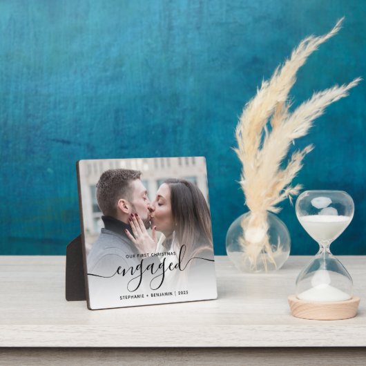 First Christmas Engaged Photo Black Script Fotoplaat (Insitu)