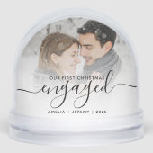 First Christmas Engaged Photo Black Script Sneeuwbol (Voorkant)