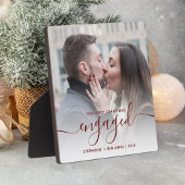 First Christmas Engaged Photo Burgundy Red Script Fotoplaat