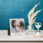 First Christmas Engaged Photo Burgundy Red Script Fotoplaat (Insitu)