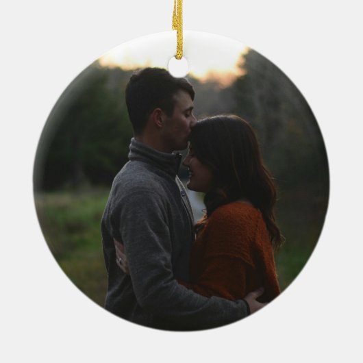 First Christmas Engaged Photo Ceramic Ornament (Achterkant)