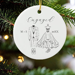 First Christmas Engaged Photo Dress Suit Shoes Keramisch Ornament