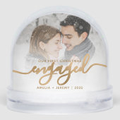First Christmas Engaged Photo Gold Script Sneeuwbol (Achterkant)