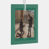 First Christmas Engaged Photo Green Glas Ornament (Voorkant Rechts)