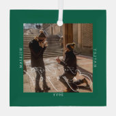 First Christmas Engaged Photo Green Glas Ornament (Achterkant)