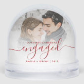 First Christmas Engaged Photo Red Script Sneeuwbol (Achterkant)