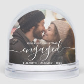 First Christmas Engaged Photo White Script Sneeuwbol (Voorkant)