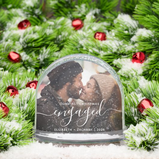 First Christmas Engaged Photo White Script Sneeuwbol (Kerstmis)
