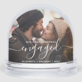 First Christmas Engaged Photo White Script Sneeuwbol (Achterkant)