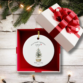 First Christmas Engaged Tree Gold Bow Photo Custom Keramisch Ornament