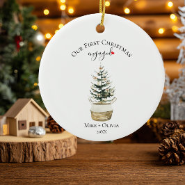 First Christmas Engaged Tree Gold Bows Ball Custom Keramisch Ornament