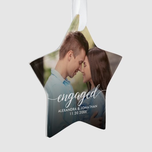 First Christmas Engaged White overlay Custom Photo Ornament (voorkant)