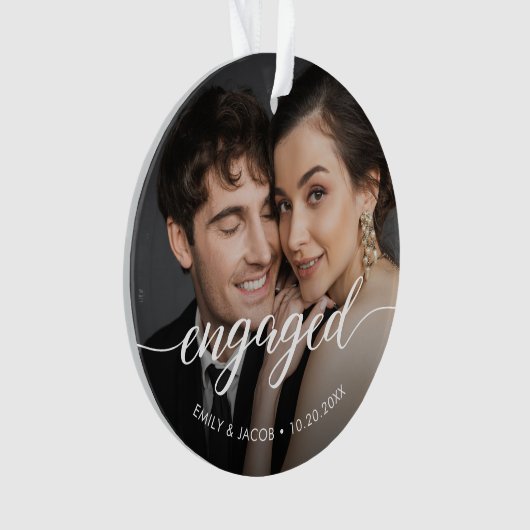 First Christmas Engaged White overlay Custom Photo Ornament (voorkant)