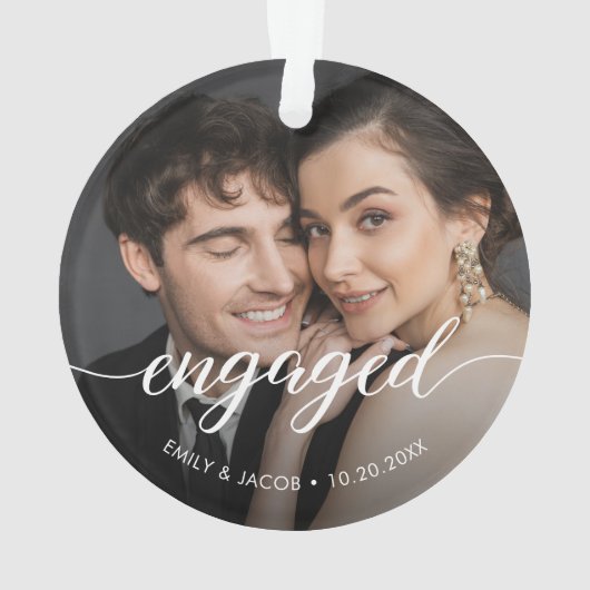 First Christmas Engaged White overlay Custom Photo Ornament (achterkant)
