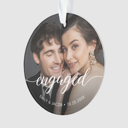 First Christmas Engaged White overlay Custom Photo Ornament (voorkant)